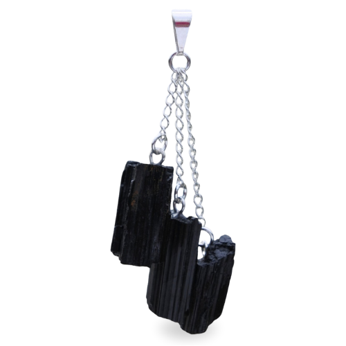 Verzilverde hanger - Zwarte Toermalijn