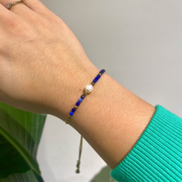 Armband - verstelbaar - Lapis Lazuli/Parel