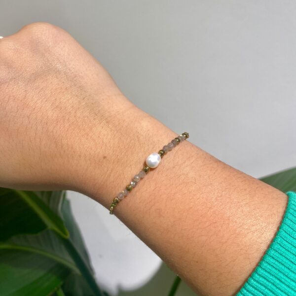 Armband - verstelbaar - Labradoriet/Parel