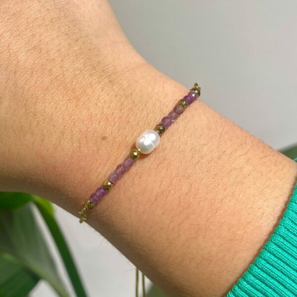 Armband - verstelbaar - Amethist/Parel
