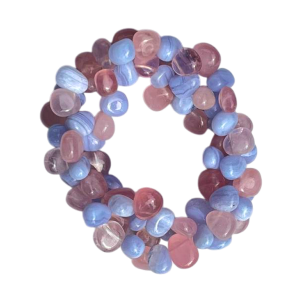 Chalcedoon en Rozekwarts - 3 lijn armband